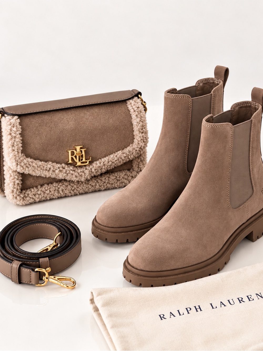 Ralph Lauren Camel Suede & Leather Set – Handbag + Boots